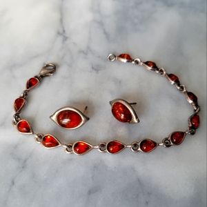 Sterling Silver Amber Bracelet and Earring Set